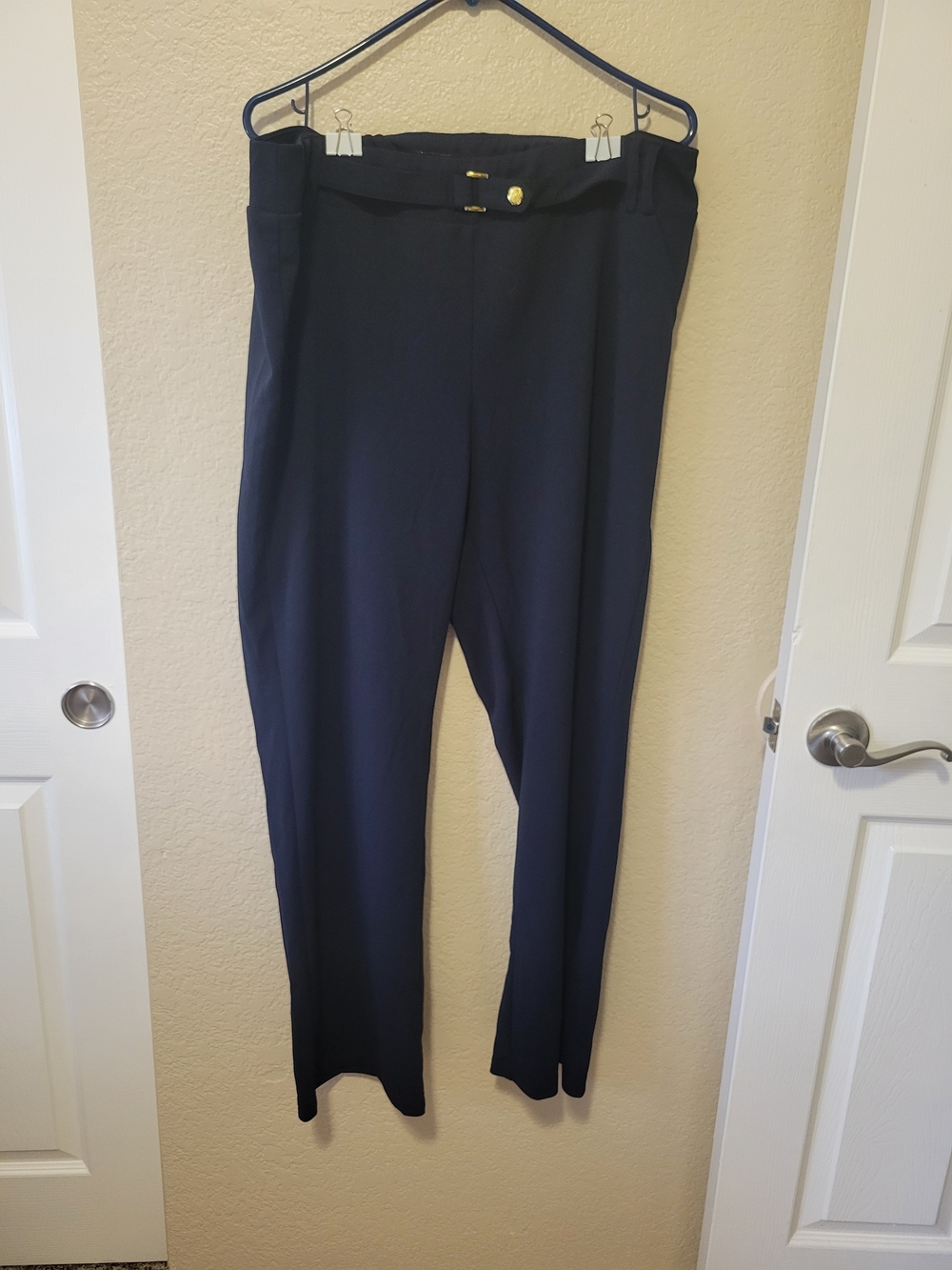 Soho Apparel Navy Straight-Leg Dress Pants with Gold Accent